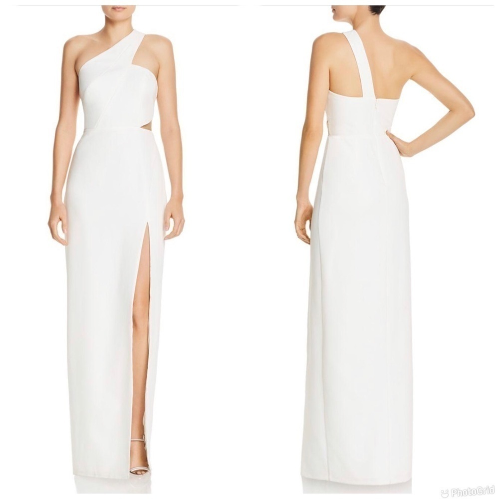 Aidan Mattox One-Shoulder Side Cutout Crepe Column Gown